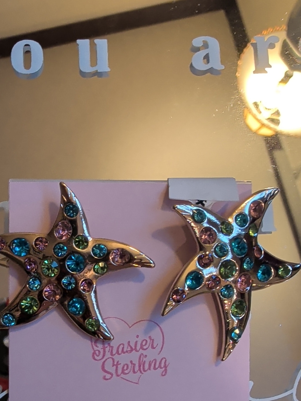 Frasier Sterling Multicolor Starfish Crystal Earrings — Pink, Teal & Green